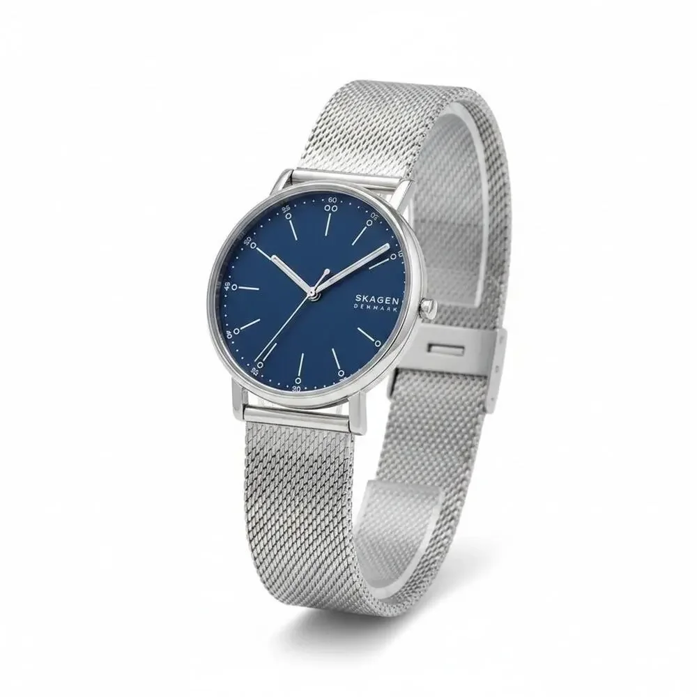 Skagen Mens Watch Blue Dial Silver Stainless Case Mesh Bracelet Analog 742404